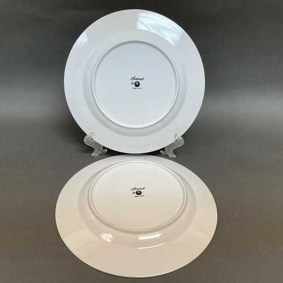 Somerset by NL Excel Dinner Plates White Blue Floral Platinum Trim Lot of 2 - Picture 5 of 6